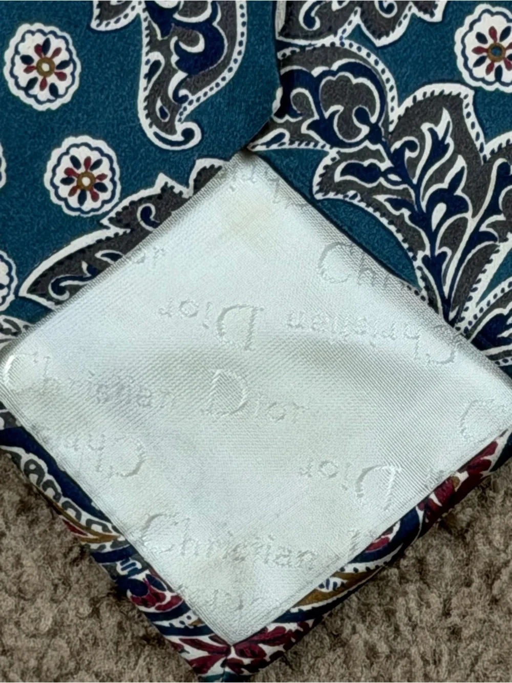 Dior Teal Paisley Tie with Burgundy and Cream Accents